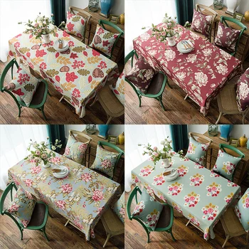 

European Table Cloth Square Rectangular Linen Flower Printed Red Tablecloths for Party Wedding Table Covers for Wedding 3 Color