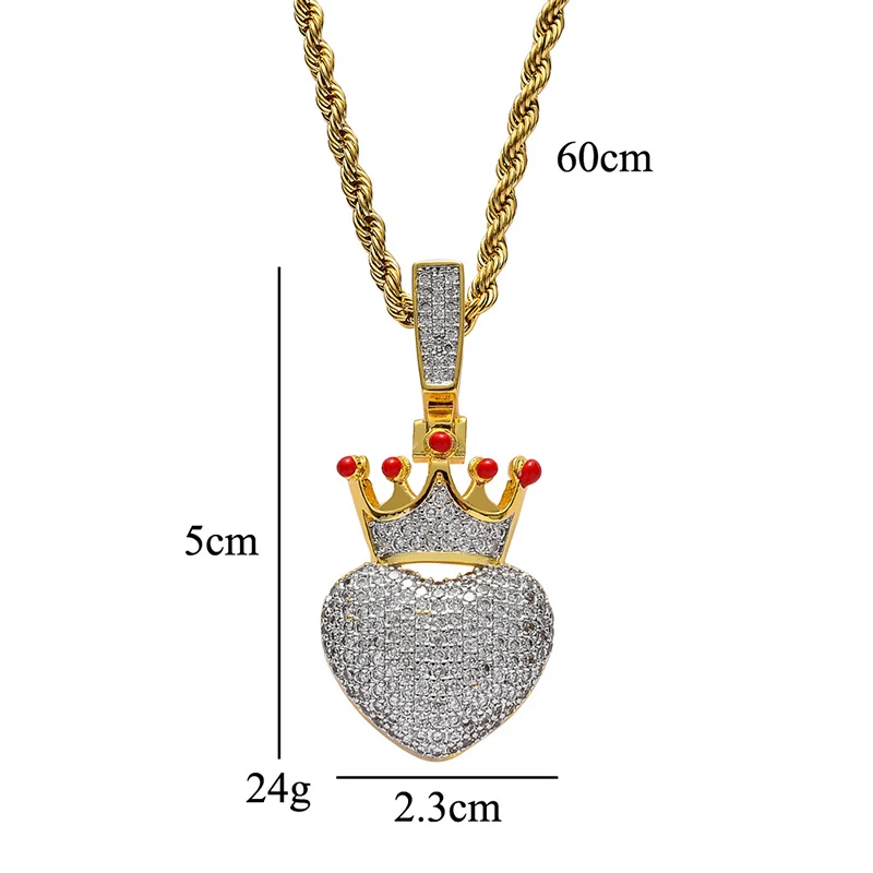 Хип-хоп AAA кубический цирконий проложили Bling Iced Out золотая корона Сердце Подвески ожерелье для мужчин рэппер ювелирные изделия Прямая