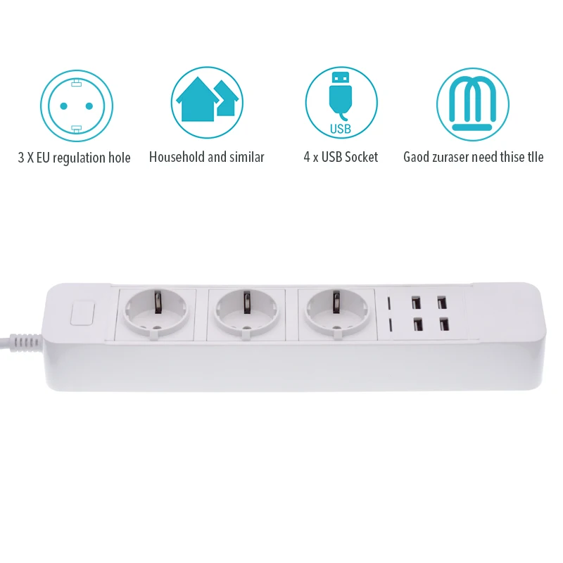 Умный удлинитель с 3 розетками европейского стандарта розетки 4 USB порта