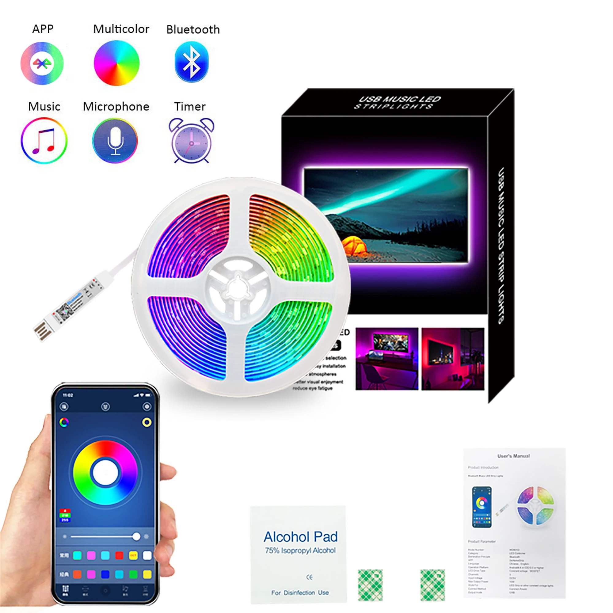 Включающим в себя гарнитуру блютус и флеш накопитель USB RGB Светодиодные ленты