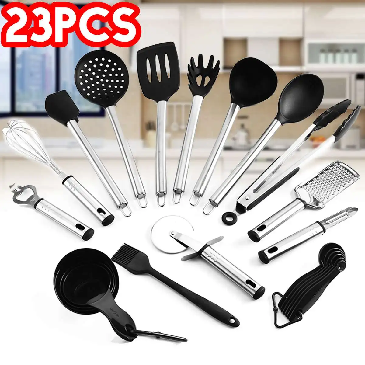 

23-PCS Silicone Kitchen Utensils Set with Heat-resistant Spoon Spatula Non-stick Special Kitchen Cooking Tools Sets Kitchenware