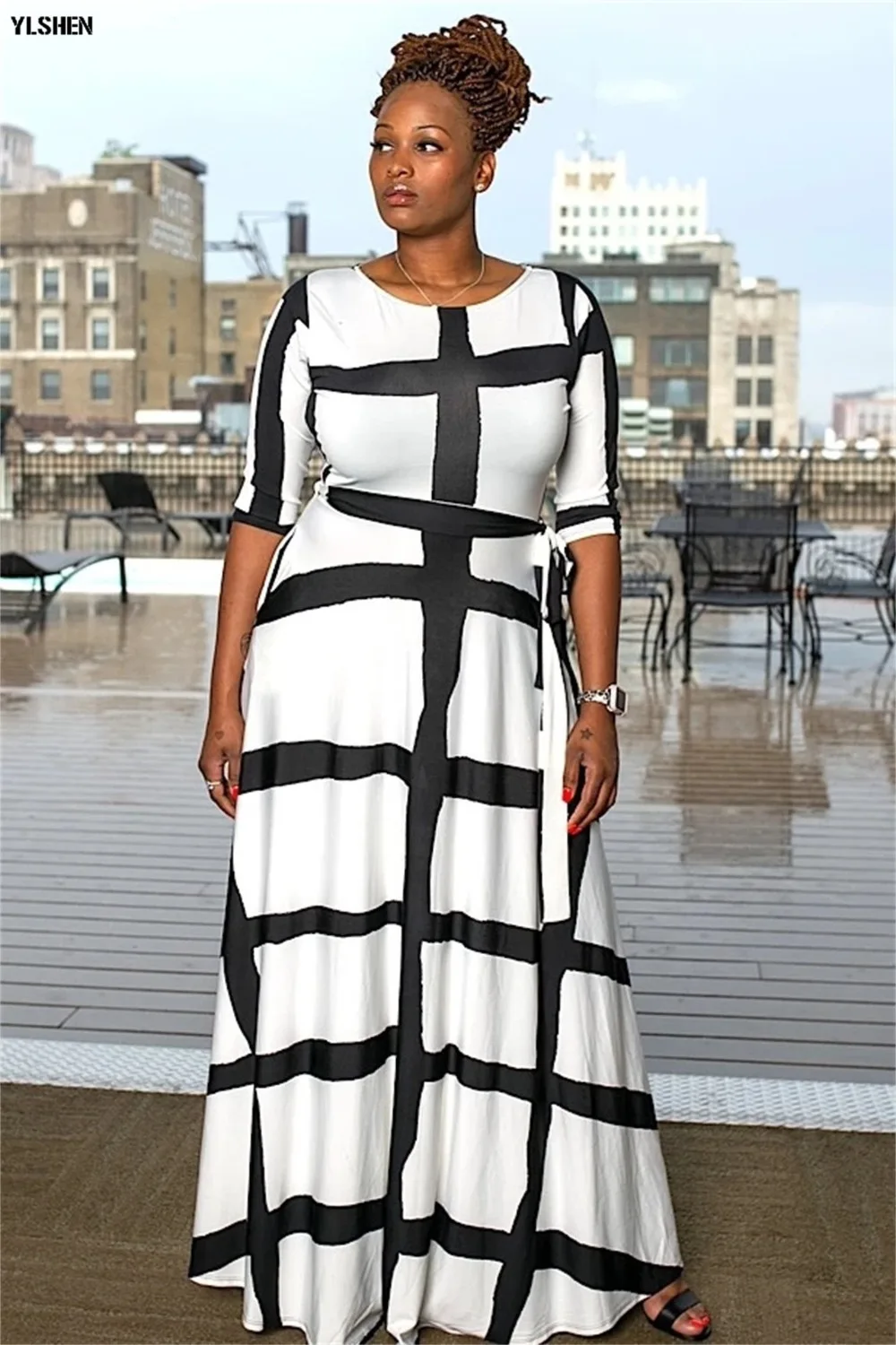 5XL African Dresses for Women Dashiki African Clothes Fashion Basin Riche Positioning Print Long Sleeve Black White Africa Dress 05