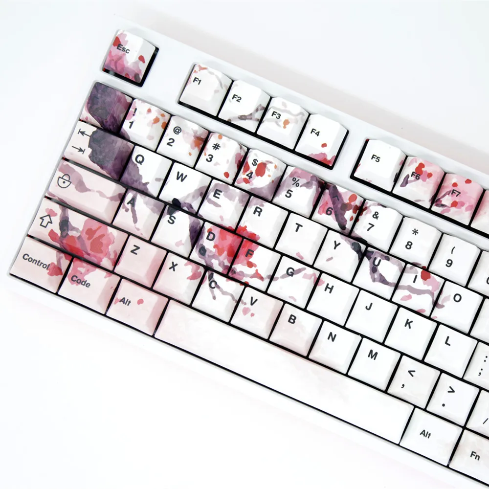Ink Cherry Blossom Keycaps PBT Five-Sided Sublimation Keycap Cherry Profile Mechanical Keyboard Special Key-caps Sakura Ink Cherry Blossom Keycaps PBT Five-Sided Sublimation Keycap Cherry Profile Mechanical Keyboard Special Key-caps Sakura