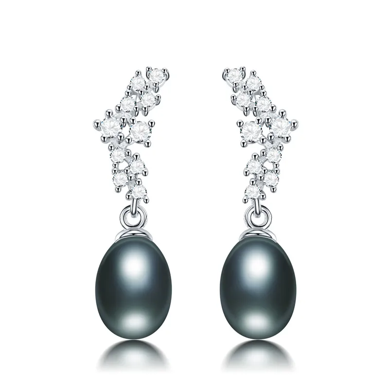 black pearl earring Красивый дизайн 8-9 мм жемчужные серьги 925 пробы серебряные серьги для женщин серьги из настоящего жемчуга модные ювелирные изделия - Цвет камня: black pearl earring
