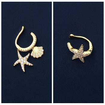

cheny s925 sterling silver June new golden yellow starfish shell ear bone clip female pierced fashion ocean star earrings