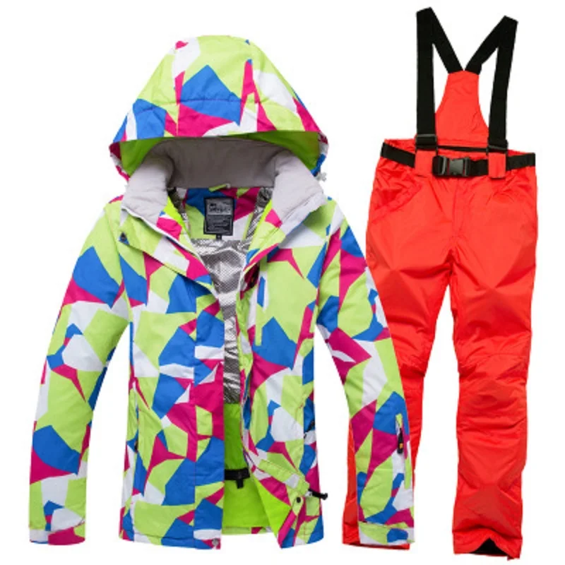 Winter Women Ski Suit Ski Jacket and Pants for Women Warm Waterproof Windproof Skiing and Snowboarding Suits Female Ski Coat - Цвет: as picture