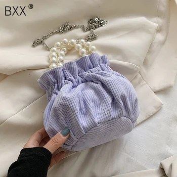 

[BXX] Pearl Handle Bucket Bags For Women 2020 Luxury Small Shoulder Handbags Female Fashion Summer Travel Totes Bag HM547
