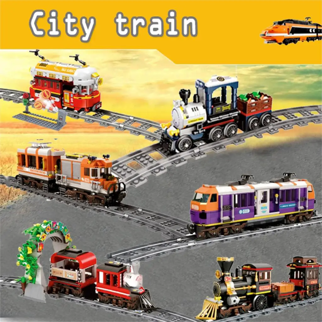 

LEGOing City Train Sets Railway Road Rail Track Magnet Connection Passenger Steam Train LEGOings Creator Building Blocks Toys