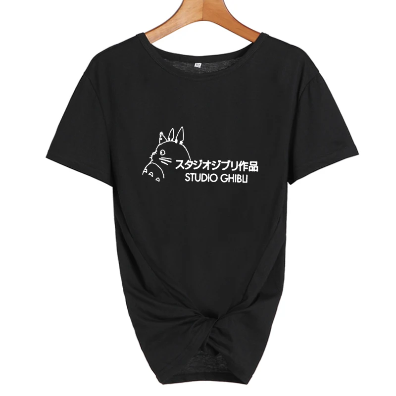 Студия футболка Ghibli женские топы японский Harajuku мультфильм футболка Милая графическая футболка Топы Черный Белый Размер s-xxl