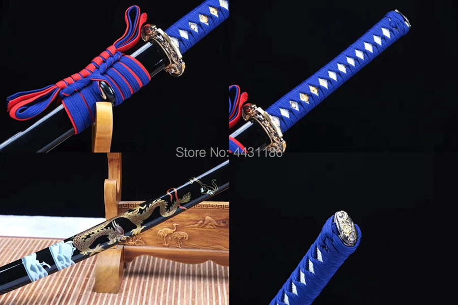 Ручная ковка синий 1095 углеродистая сталь острый японский самурайский меч катана Дракон тема коллекция украшений для дома настоящий НОЖ МЕЧИ