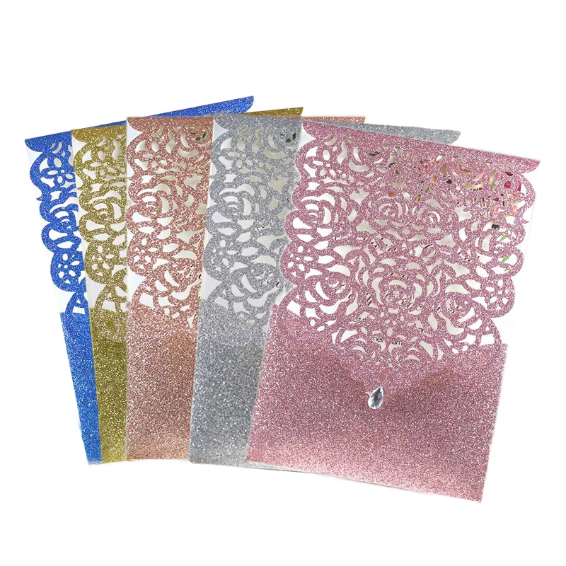 10Pcs Glitter Paper Wedding Invitations Card Lace Diamond Custom Pocket Greeting Card Birthday Mariage Wedding Favor Decoration