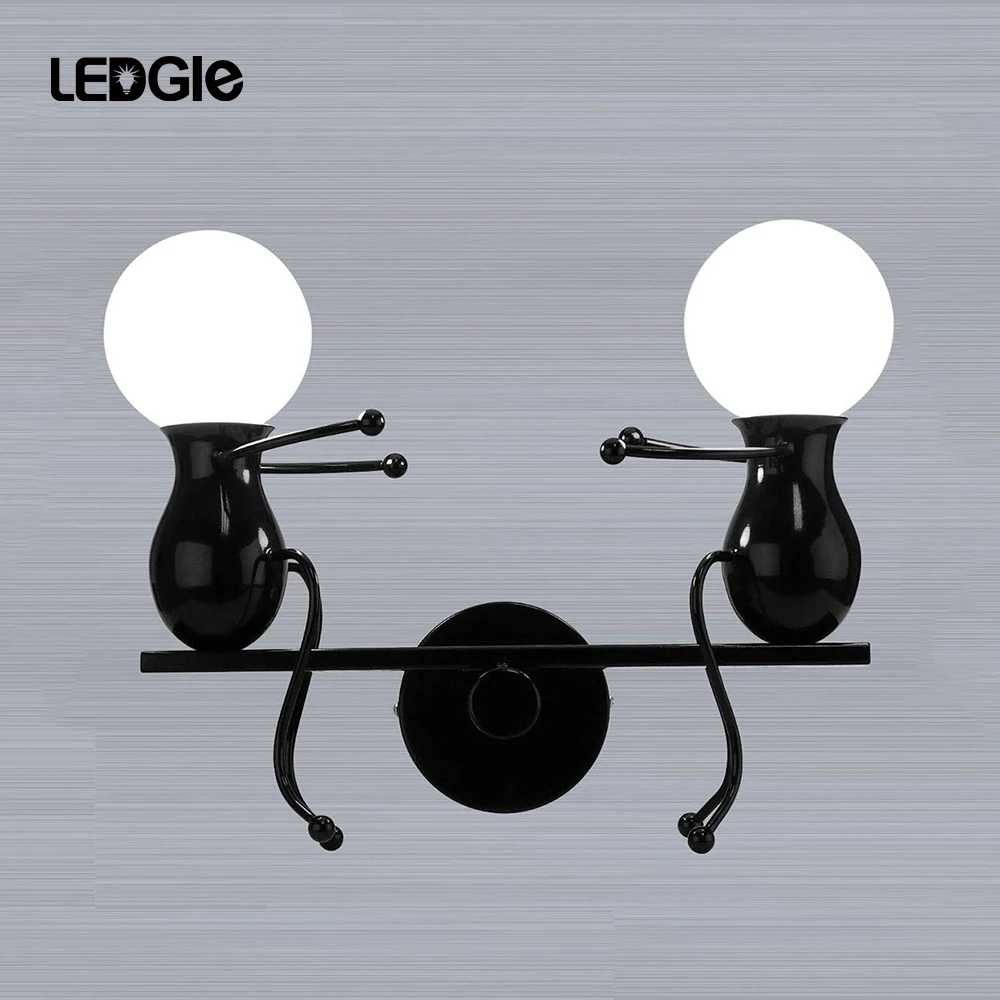 LEDGLE винтажный настенный светильник Простой Настенный Бра Лампа с двумя головками прикроватная лампа мультфильм маленькие фигурки людей E27 розетка