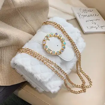 

Elegant Female Square Crossbody Bag 2019 Winter New Quality Plush Women's Designer Handbag Diamond Lock Shoulder Messenger Bag