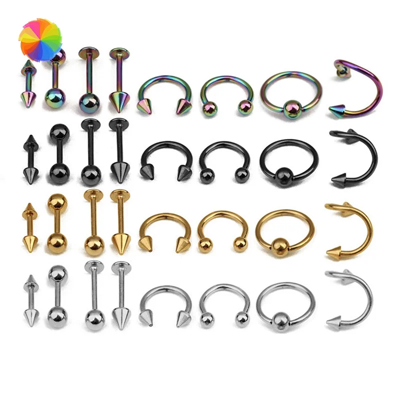16pcs/Set Fashion Stainless Steel Ear Studs Piercing Set Eyebrow Bar
