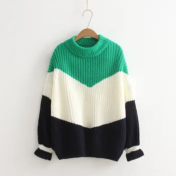 

2019 Fashion Women Round Neck Stripe Knitted Sweater 2019 Long Butterfly Sleeve Pullovers Loose Casual Jumpers