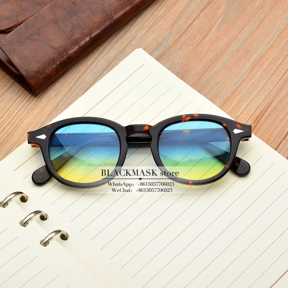 yellow blue Новинка, винтажные Круглые Солнцезащитные очки из ацетата, lunette soleil femme, Ретро стиль, брендовые дизайнерские солнцезащитные очки для женщин и мужчин, oculos de sol, красные линзы - Цвет линз: yellow blue