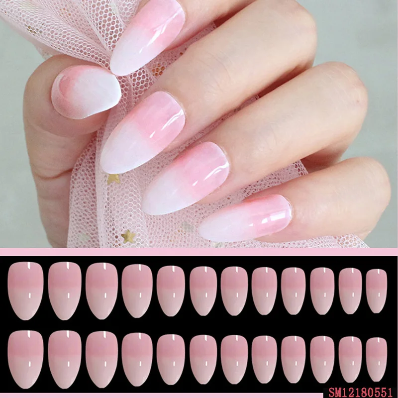 

24Pcs/Set Fake Nails Tips Tops Finish Wedding Brides Nail Art Tips Fashion Gradient False Nails Decor FM88