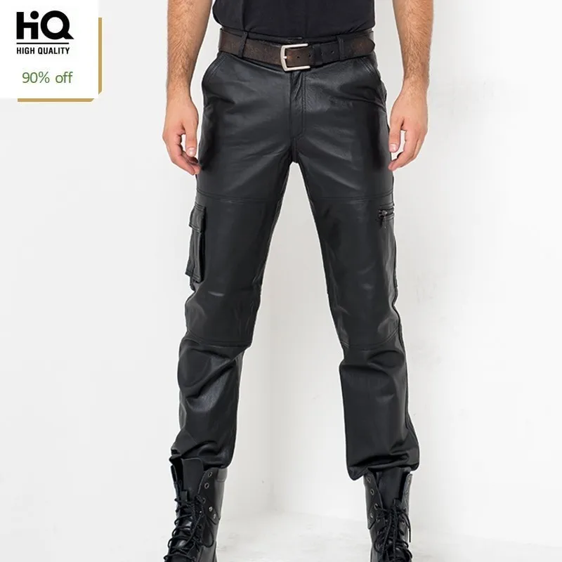 Calca Masculina Herfst Mode Casual Broek Echt Leer Streetwear Motor Stijl Mannen Klassieke Rits Comfort Volledige Lengte Broek Calca Masculina Herfst Mode Casual Broek Echt Leer Streetwear Motor Stijl Mannen Klassieke Rits Comfort Volledige Lengte Broek