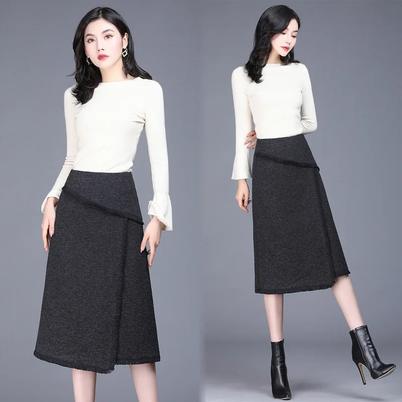

Irregular Skirt Women's 2019 New Style Woolen Versatile High-waisted A- line Skirt Pleated Skirt Autumn And Winter Mid-length Sl
