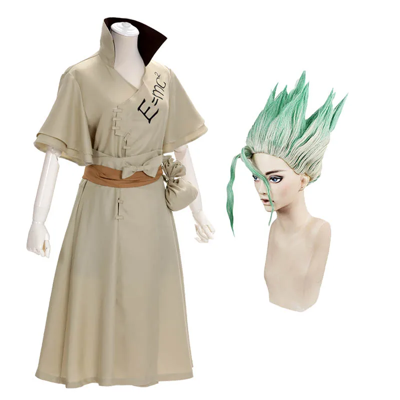 Costume with Wigs Аниме Доктор Стоун сенку Ishigami Косплей Костюм Senku взрослый белый мужской полный набор Рождество карнавальные вечерние костюмы парик - Цвет: Costume with Wigs
