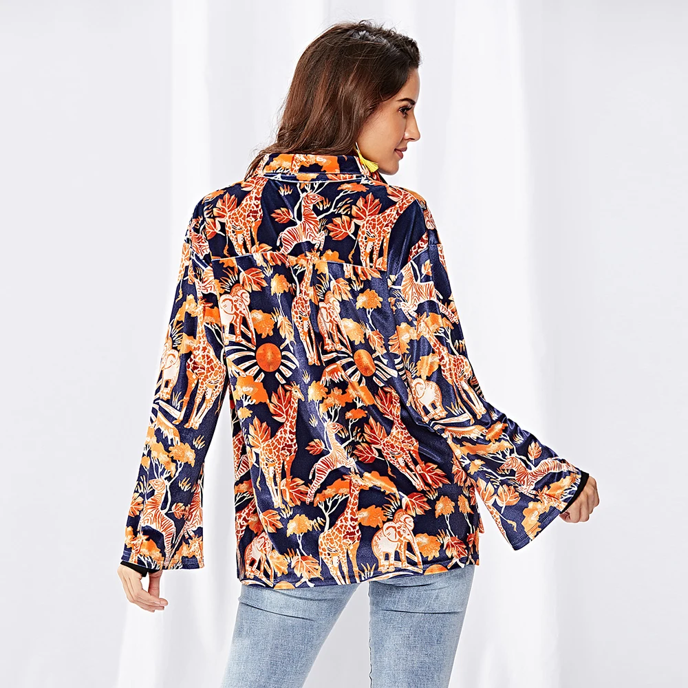 

Casaco Sale Top Regular No Single Breasted Jaqueta Feminina Jacket 2019 Autumn And Winter Women's Long-sleeved Print Lapel Coat