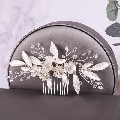 Silver Color Pearl Crystal Wedding Hair Combs Hair Accessories for Bridal Flower Headpiece Women Bride Hair ornaments Jewelry Silver