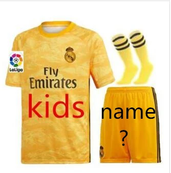 Real Madrides soccer kid Jersey 19 Real Madrides, Детский комплект+ носки, Футбольная Футболка, домашняя одежда, 3RD Hazard 19 20, Детская футбольная рубашка - Цвет: Светло-желтый