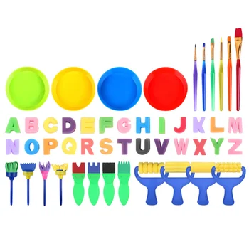 

48pcs DIY Art Painted Sponge Brushes and Palette Set Colorful Early Educational Graffiti Drawing Watercolor Pen Painting Art Sup