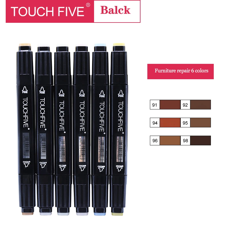 B5thRepair6colors TouchFIVE маркер ручка набор 40/60/80/168 Цвет анимация маркер для рисования с двумя головками рисунок художественная кисть ручки на спиртовой основе с 6 подарки - Цвет: B5thRepair6colors