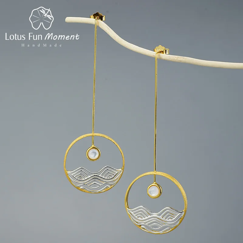 

Lotus Fun Moment The Moonlight Design Dangle Earrings Real 925 Sterling Silver Creative Handmade Fine Jewelry Earrings for Women