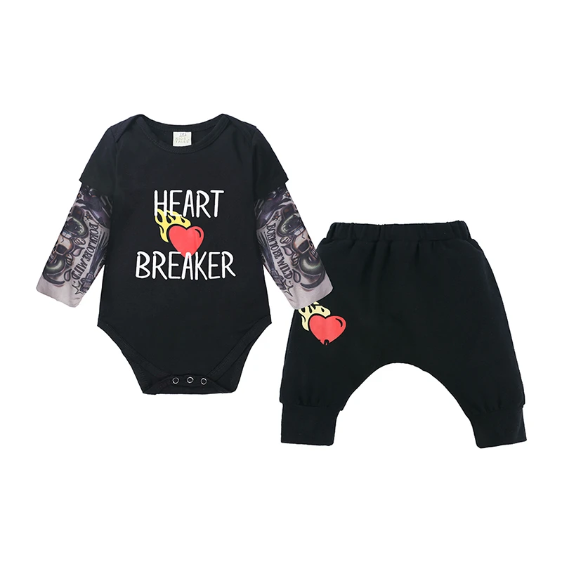 baby clothes set gift Infant Baby Sets Tattoo Sleeve Fashion Boys Girls Sets Cotton Letter Print Rompers + Pants 2pcs Sets Newborn Kids Clothes Cool newborn baby clothing set