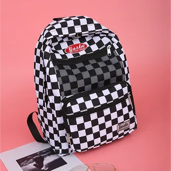 

Fashion Canvas Travel Backpack For Women Black White Plaid School Bags Men Daily Pack Rucksack Outdoor Travel Leisure Book Bag