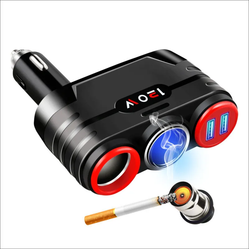 

120W 1 To 2 Car Cigarette Lighter Socket Splitter Separated Switch Control Dual USB Fast Charging