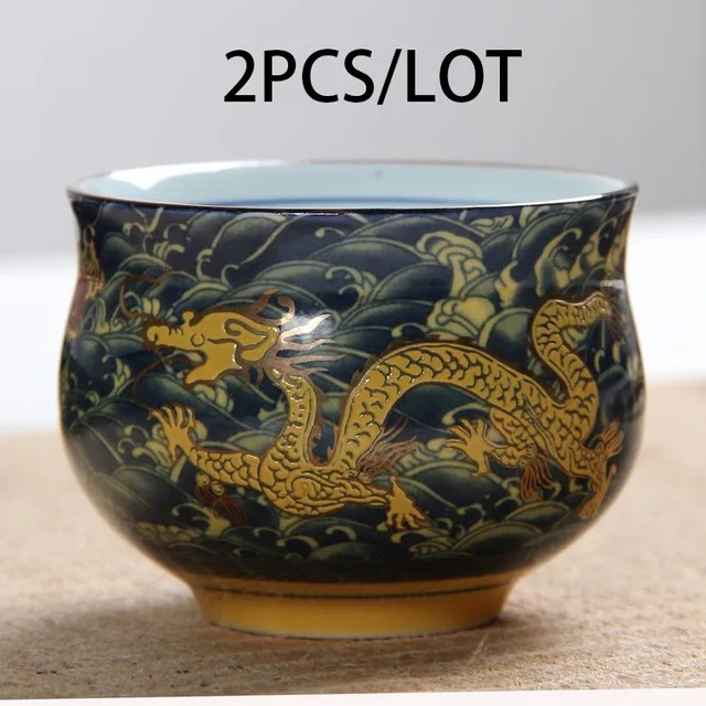 2pcs Pattern 4 100 мл креативная Китайская традиционная королевская драконовая чайная чашка с двойными стенками, керамическая чашка для чая кунг-фу, чаша для чая тикуанин пуэр - Цвет: 2pcs Pattern 4