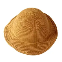 Зимняя женская теплая однотонная Вязаная Шерстяная Шапка С Круглым Верхом в рыбацком стиле, Вязаная Шерстяная Круглая Шапка в рыбацком стиле, шапка-ведро