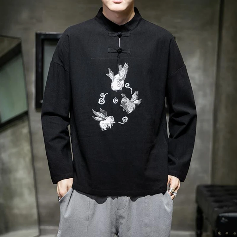Traje de estilo chino para hombre, camisas de manga larga de estilo chino, camisas que combinan con todo, Kung Fu|Camisas informales| - AliExpress
