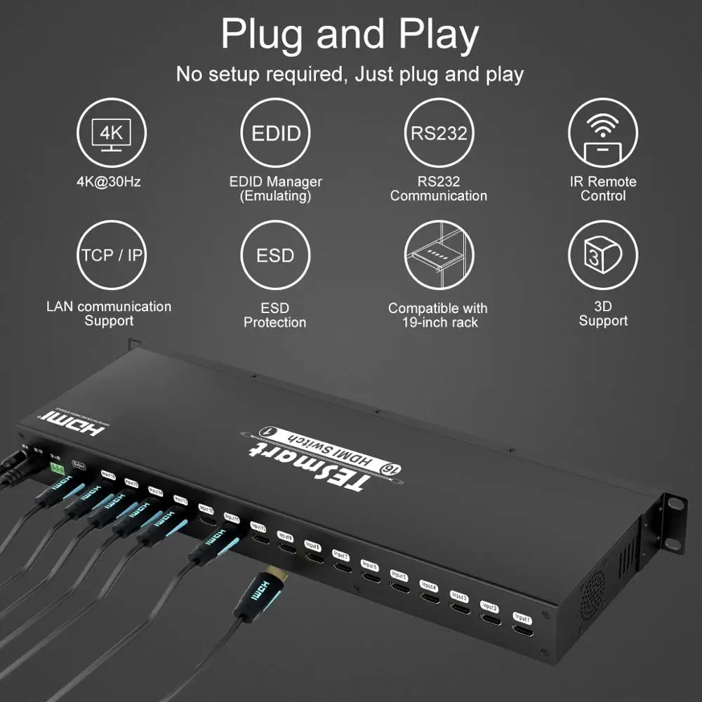 4K UHD 16 портов HDMI коммутатор консоль для монтажа в стойку переключатель USB 2,0 HDM16 порт вход до 16 шт. RS232 LAN порт переключатель управления