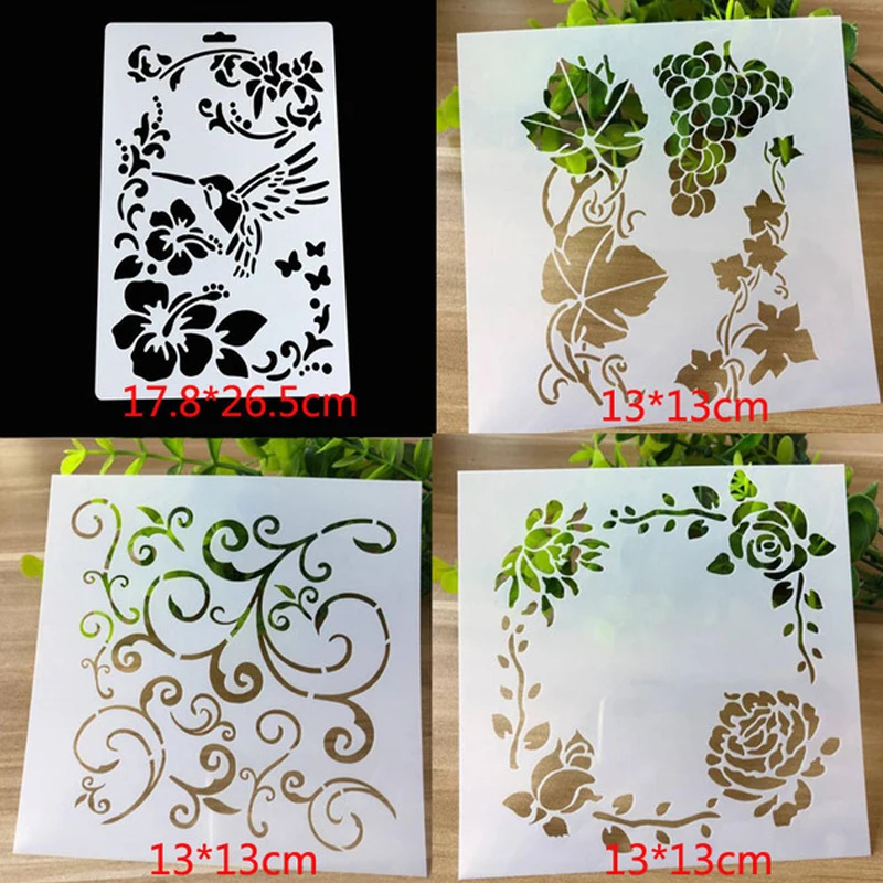 4pc/set Stencils Painting Template DIY Butterfly Scrapbooking Album Embossing Reusable Flower Office School Supplies | Канцтовары для