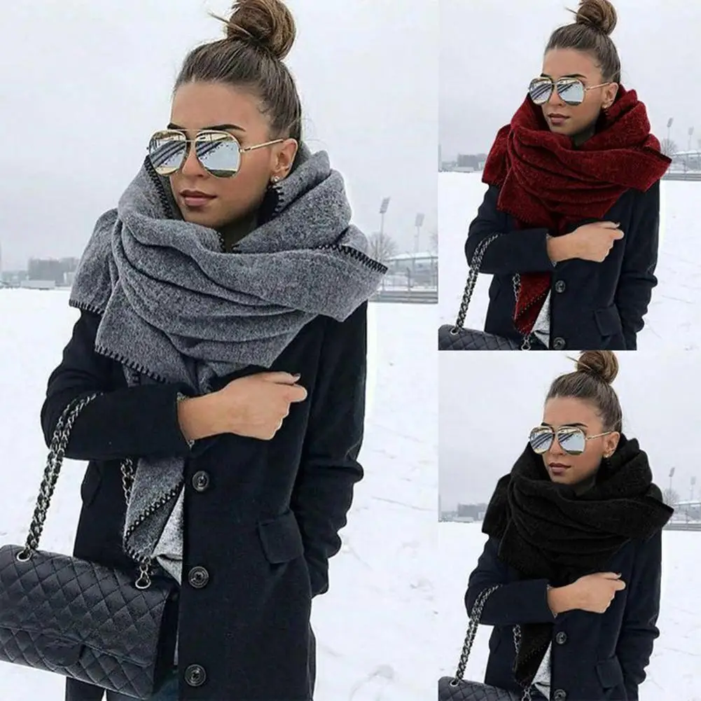 

200cm Autumn Winter Scarf Women Solid Color Fleece Scarf Warm Shawl Outdoor Neck Wrap