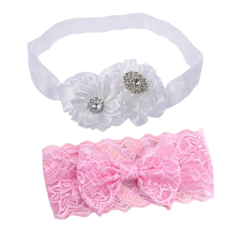 Повязка для волос маленьких девочек 2 шт. лента повязка с белыми и розовыми