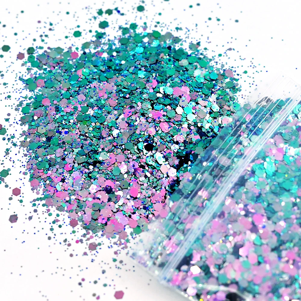 50g/bag Mermaid Nail Art Glitter Mix Size Chunky-Hexagon Laser Sequins 8 Color Shiny Chameleon Manicure Flakes Decoration nail flakes nail glitter nail decoration nail decorations