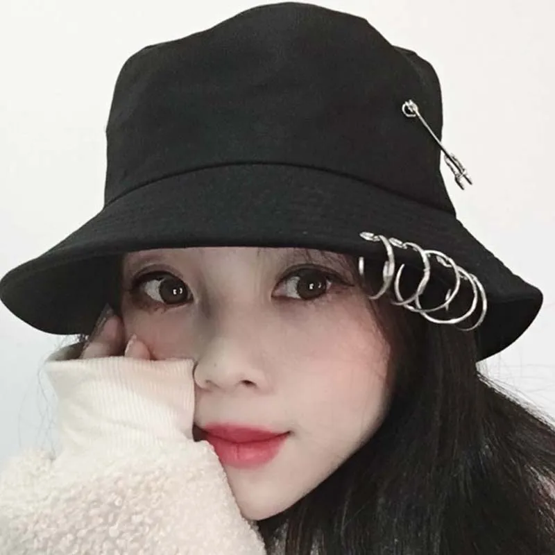 

1PC Unisex Women Men Bucket Hat Pin Rings Sunhat Caps Summer Hats