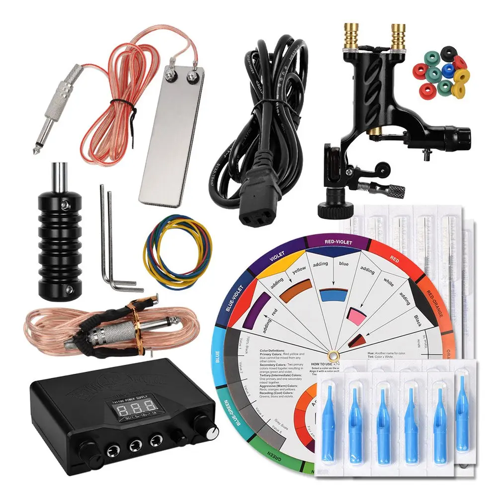 

Tattoo Machine Kit Tattoo Accessories Sets Tattoo Pedal Color Wheel Rubber Band Pin Cushion Supply Group