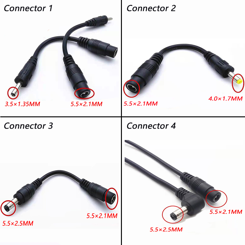 1pcs DC Connector 5.5 x 2.1mm Female Plug to 3.5Ã1.35/4.0Ã1.7/5.5Ã2.5MM Male Plug Power Adapter