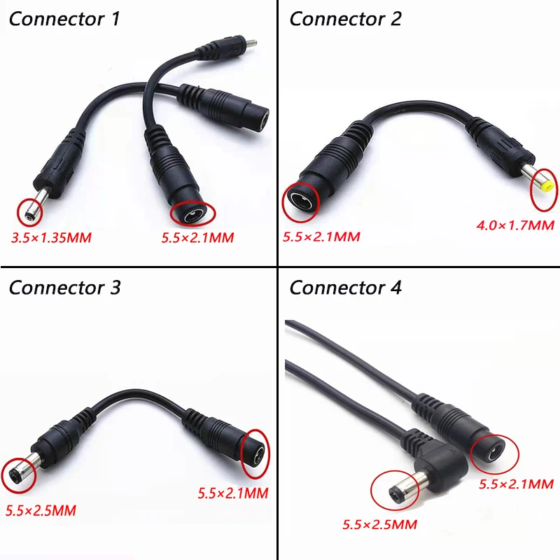 1pcs DC Connector 5.5 x 2.1mm Female Plug to 3.5×1.35/4.0×1.7/5.5×2.5MM