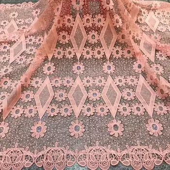 

Madison Fashion African Lace Fabric High Quality French Mesh Lace Fabric with Sequins Nigerian Lace Fabrics For Christmas Dress