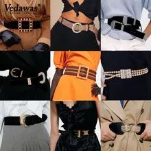 Vedawas ZA Чистый золотой цвет металлическая пряжка ремень для женщин Модный черный кожаный бархатный пояс женский пояс подарок