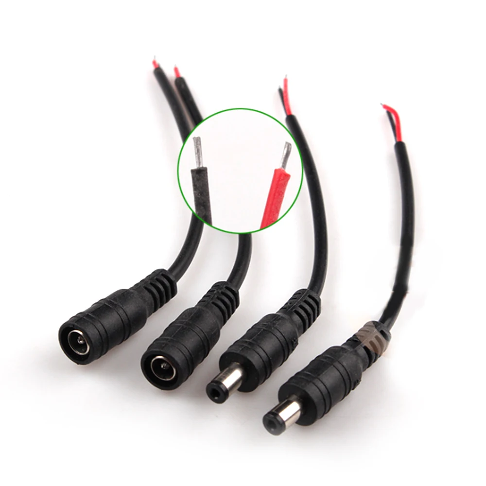 

10Set Adapter DC Connector 5.5*2.1mm Male / Female Connector 12V DC Power Plug Male Connector With Cord Cable For 5050 3528