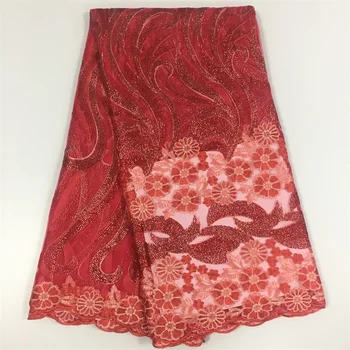 

High Quality African Lace Fabric french embroidered tulle Lace Fabric for party dress.FC17-FI24 Nigerina Lace Fabric with Beads