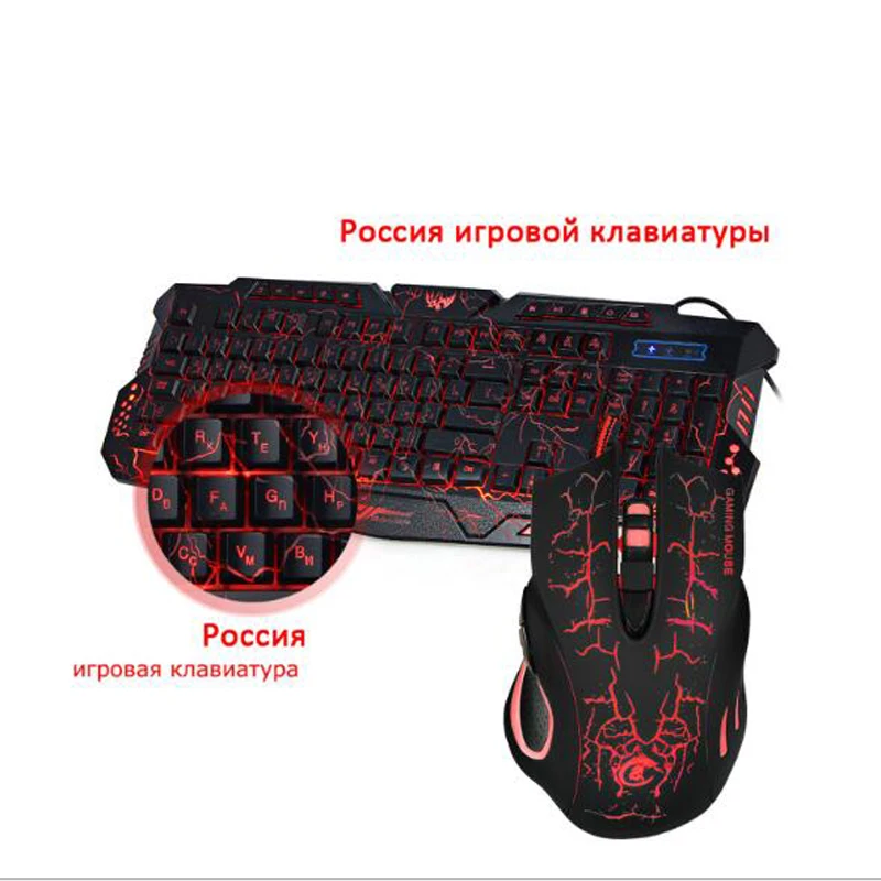 

Luminous Backlit wired English gaming keyboard Mouse set gaming mouse keyboard Russian keyboard Русская раскладка клавиатуры